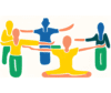cours collectif de yoga. Aquarelle colorée illustrant comment Chat GPT peut créer des séances de yoga.