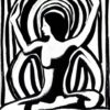 Dessin en noir et blanc d'une femme en mouvement assise dans la posture du lotus et illustrant comment Chat GPT peut aider les professeurs de yoga.
